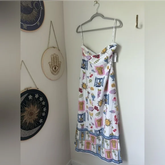 Japna Linen Blend Greece Summer Strapless sun Pocket Dress Size XL - Picture 2 of 11